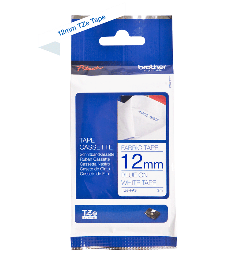 Brother Blue On White Label Tape 12mm x 3m - TZEFA3 - UK BUSINESS SUPPLIES