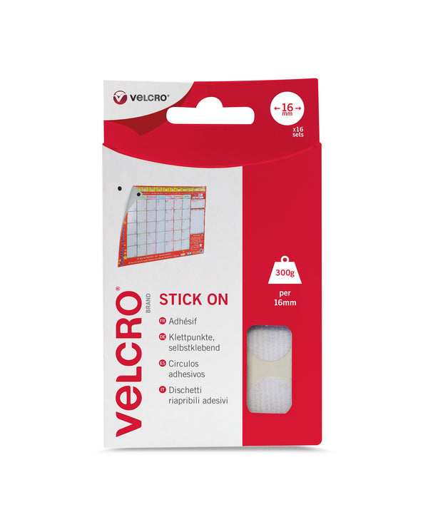 Velcro Sticky Hook and Loop Spots 16mm 16 Sets White - RY07118 - UK BUSINESS SUPPLIES