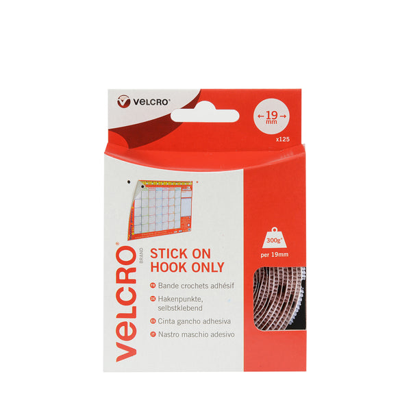 Velcro Sticky Hook Spots 19mm White (Pack 125) - RY07184 - UK BUSINESS SUPPLIES