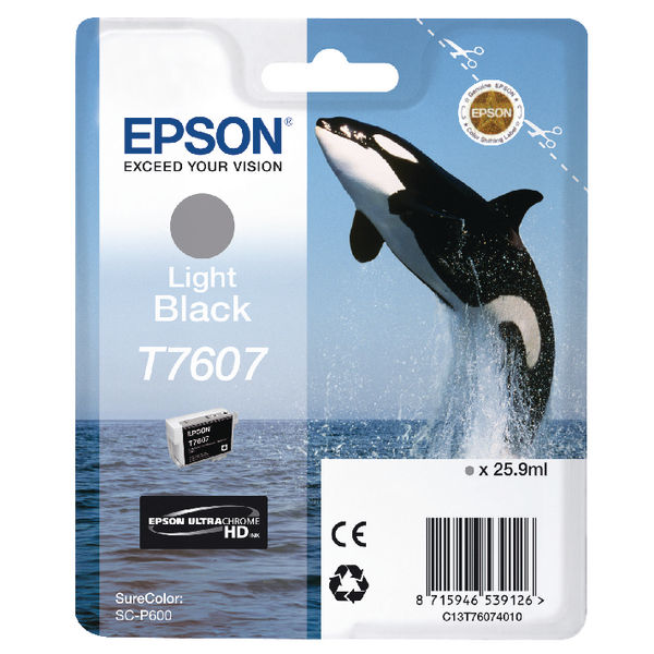 Epson T7607 Killer Whale Light Black Standard Capacity Ink Cartridge 26ml - C13T76074010 - UK BUSINESS SUPPLIES