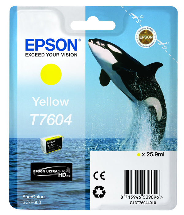 Epson T7604 Killer Whale Yellow Standard Capacity Ink Cartridge 26ml - C13T76044010 - UK BUSINESS SUPPLIES
