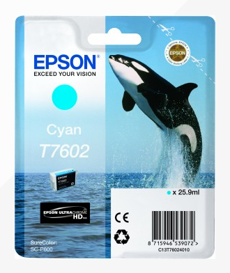 Epson T7602 Killer Whale Cyan Standard Capacity Ink Cartridge 26ml - C13T76024010 - UK BUSINESS SUPPLIES