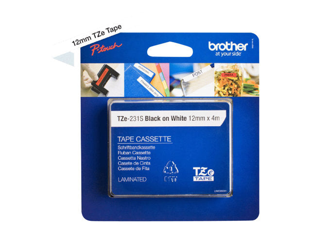 Brother Black On White Label Tape 12mm x 4m - TZE231S2 - UK BUSINESS SUPPLIES