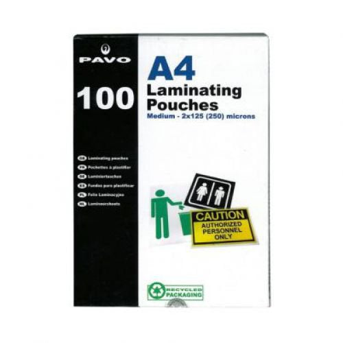 Pavo Laminating Pouch 2x125 Micron A4 Gloss (Pack 100) 8005710 - UK BUSINESS SUPPLIES