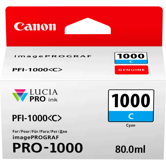 Canon PFI1000C Cyan Standard Capacity Ink Cartridge 80ml - 0547C001 - UK BUSINESS SUPPLIES
