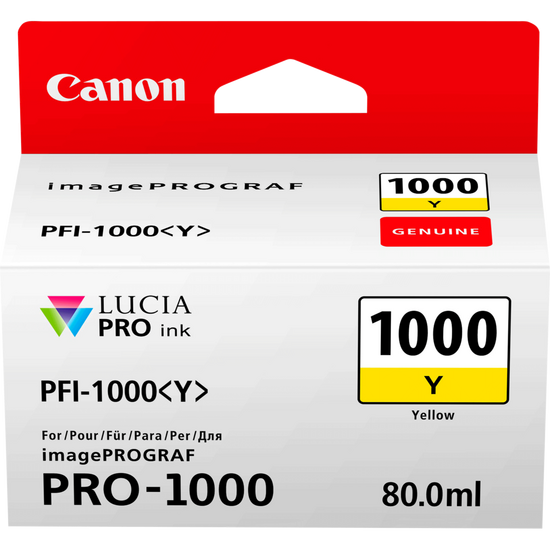 Canon PFI1000Y Yellow Standard Capacity Ink Cartridge 80ml - 0549C001 - UK BUSINESS SUPPLIES