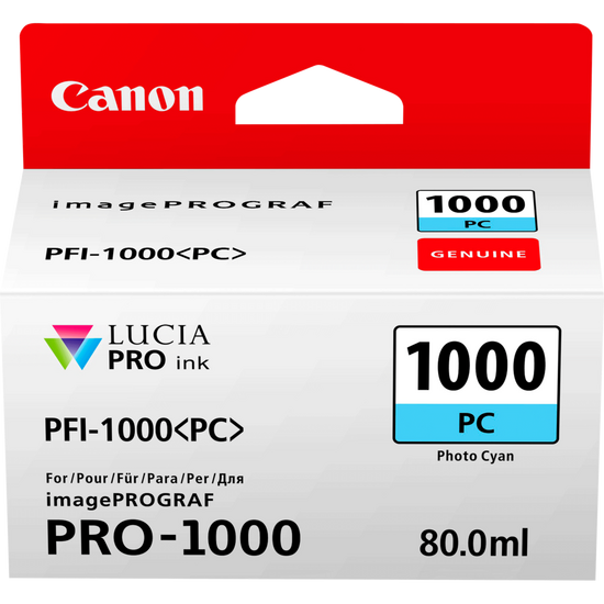 Canon PFI1000PC Photo Cyan Standard Capacity Ink Cartridge 80ml - 0550C001 - UK BUSINESS SUPPLIES
