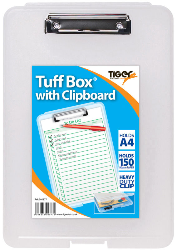 Tiger Tuff Box with Clipboard Polypropylene A4 Clear - 301877 - UK BUSINESS SUPPLIES