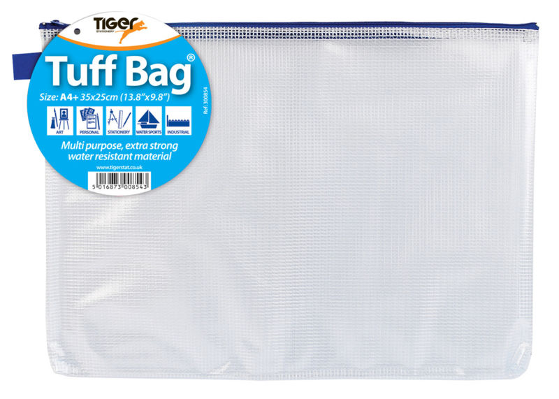 Tiger Tuff Bag Polypropylene A4+ 500 Micron Clear with Assorted Colour Zips - 300854 - UK BUSINESS SUPPLIES