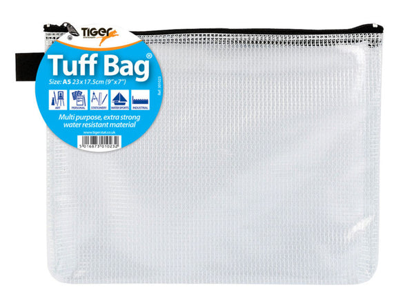Tiger Tuff Bag Polypropylene A5 500 Micron Clear with Assorted Colour Zips - 301023 - UK BUSINESS SUPPLIES
