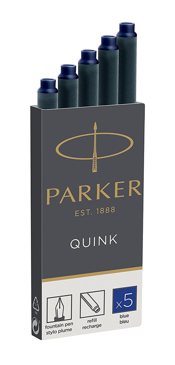 Parker Quink Ink Refill Cartridge for Fountain Pens Blue (Pack 5) - 1950384 - UK BUSINESS SUPPLIES
