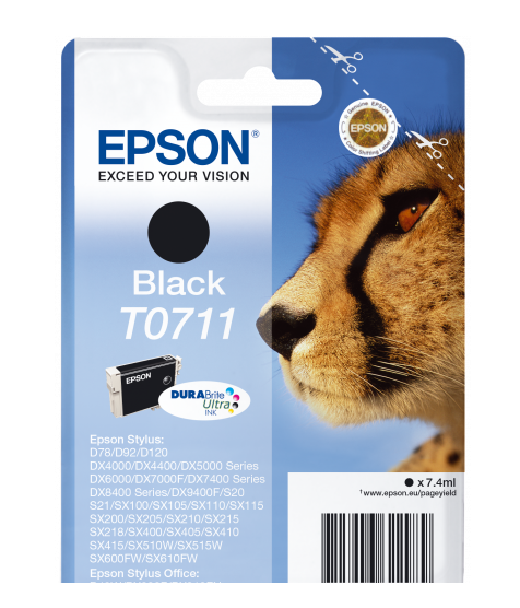 Epson T0711 Cheetah Black Standard Capacity Ink Cartridge 7ml - C13T07114012 - UK BUSINESS SUPPLIES