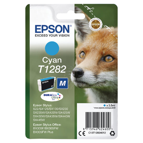 Epson T1282 Fox Cyan Standard Capacity Ink Cartridge 3.5ml - C13T12824012 - UK BUSINESS SUPPLIES