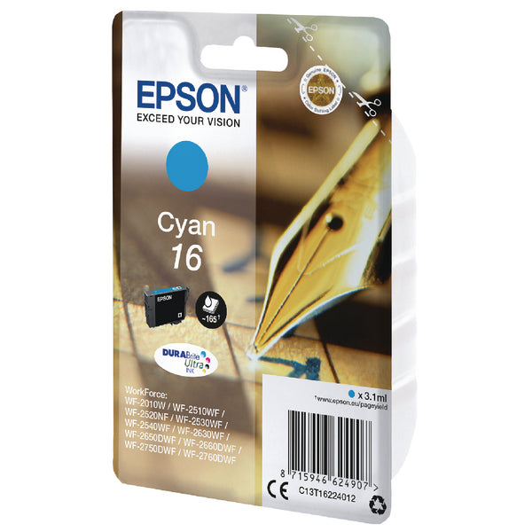 Epson 16 Pen and Crossword Cyan Standard Capacity Ink Cartridge 3ml - C13T16224012 - UK BUSINESS SUPPLIES