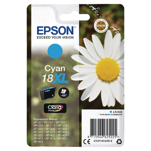 Epson 18XL Daisy Cyan High Yield Ink Cartridge 7ml - C13T18124012 - UK BUSINESS SUPPLIES