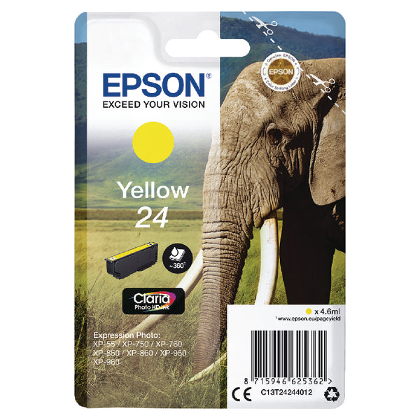 Epson 24 Elephant Yellow Standard Capacity Ink Cartridge 5ml - C13T24244012 - UK BUSINESS SUPPLIES