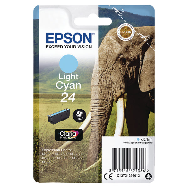 Epson 24 Elephant Light Cyan Standard Capacity Ink Cartridge 5ml - C13T24254012 - UK BUSINESS SUPPLIES