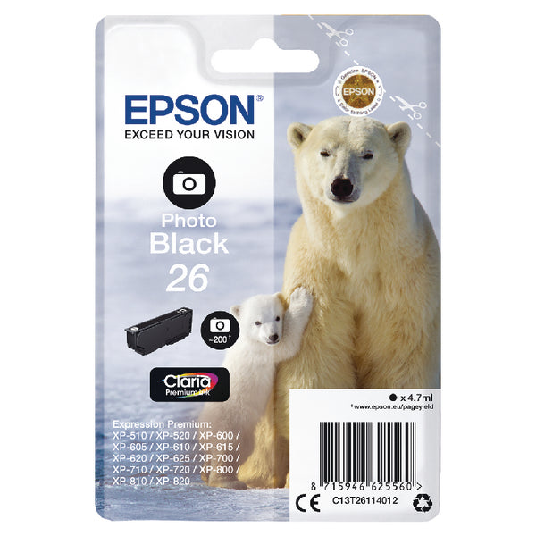 Epson 26 Polar Bear Photo Black Standard Capacity Ink Cartridge 5ml - C13T26114012 - UK BUSINESS SUPPLIES