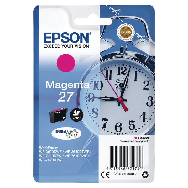 Epson 27 Alarm Clock Magenta Standard Capacity Ink Cartridge 4ml - C13T27034012 - UK BUSINESS SUPPLIES
