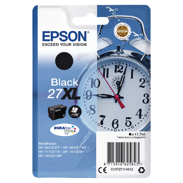 Epson 27XL Alarm Clock Black High Yield Ink Cartridge 18ml - C13T27114012 - UK BUSINESS SUPPLIES