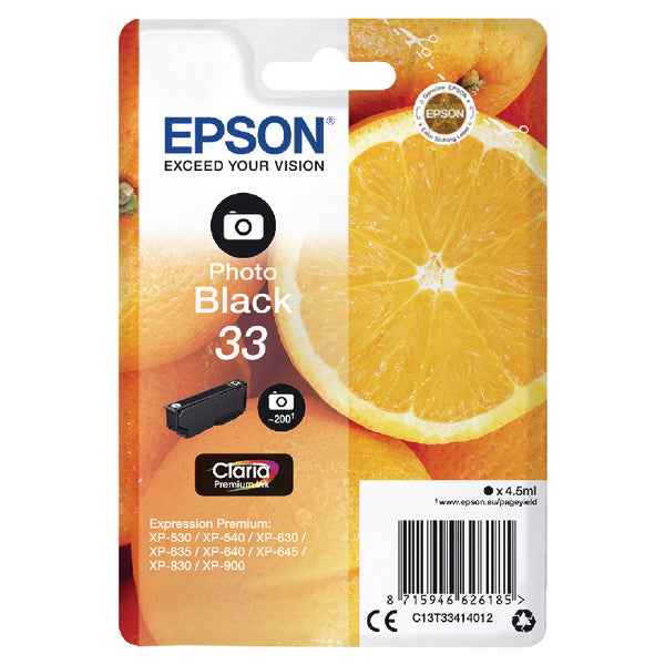 Epson 33 Oranges Photo Black Standard Capacity Ink Cartridge 4.5ml - C13T33414012 - UK BUSINESS SUPPLIES