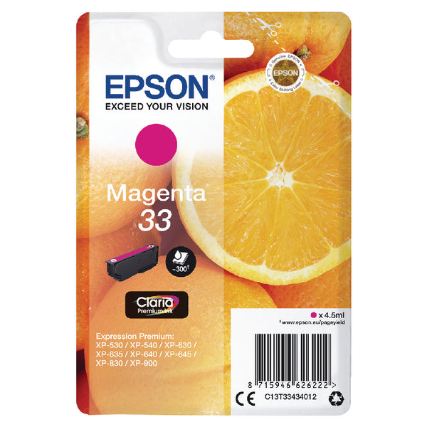 Epson 33 Oranges Magenta Standard Capacity Ink Cartridge 4.5ml - C13T33434012 - UK BUSINESS SUPPLIES
