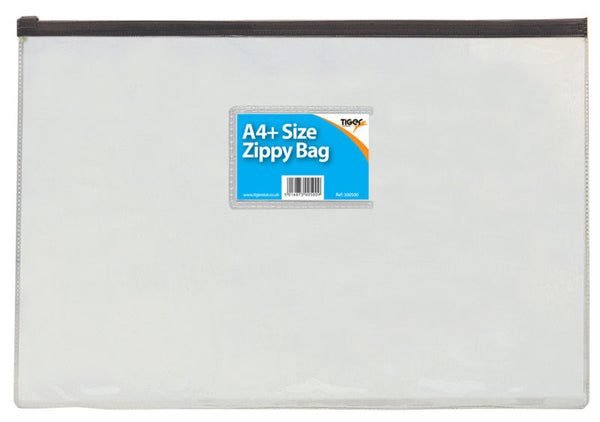 Tiger Zippy Bag Polypropylene A4+ 180 Micron Clear with Assorted Colour Zips - 300500 - UK BUSINESS SUPPLIES