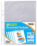 Tiger Multi Punched Pocket Polypropylene A5 45 Micron Top Opening Clear (Pack 20) - 301085 - UK BUSINESS SUPPLIES