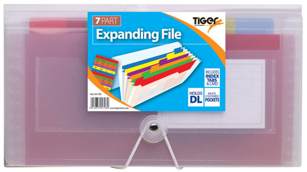 Tiger Rainbow Expanding File Polypropylene DL 7 Part Clear - 301798 - UK BUSINESS SUPPLIES
