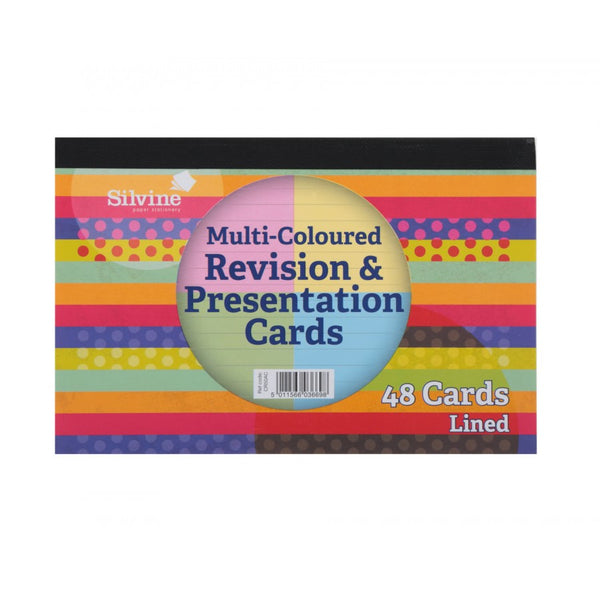 Silvine Revision and Presentation Cards Ruled 152x102mm Assorted Colours (Pack 48) - CR50AC - UK BUSINESS SUPPLIES