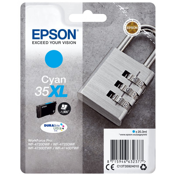 Epson 35XL Padlock Cyan High Yield Ink Cartridge 20ml - C13T35924010 - UK BUSINESS SUPPLIES