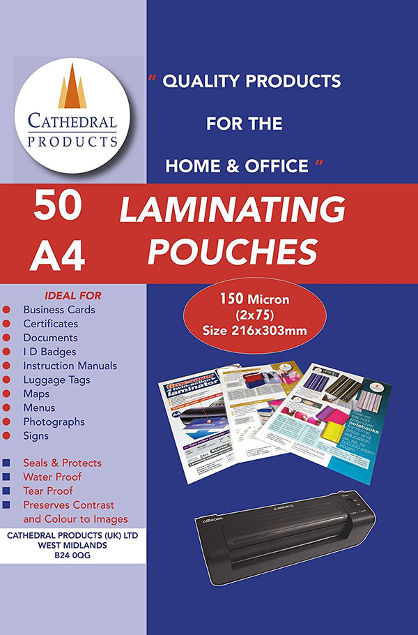 Cathedral Laminating Pouch A4 2x75 Micron Gloss (Pack 50) - LPA416050 - UK BUSINESS SUPPLIES