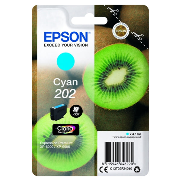 Epson 202 Kiwi Cyan Standard Capacity Ink Cartridge 4ml - C13T02F24010 - UK BUSINESS SUPPLIES