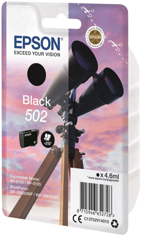 Epson 502 Binoculars Black Standard Capacity Ink Cartridge 5ml - C13T02V14010 - UK BUSINESS SUPPLIES