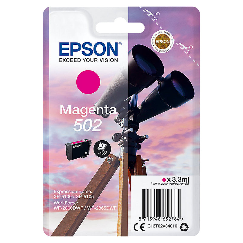 Epson 502 Binoculars Magenta Standard Capacity Ink Cartridge 3ml - C13T02V34010 - UK BUSINESS SUPPLIES