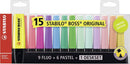 STABILO BOSS ORIGINAL Highlighter Deskset Chisel Tip Assorted Colours (Pack 15) 7015-01-5 - UK BUSINESS SUPPLIES