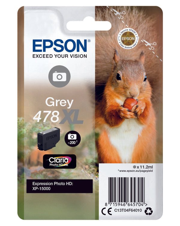 Epson 478XL Squirrel Grey High Yield Ink Cartridge 10ml - C13T04F64010 - UK BUSINESS SUPPLIES
