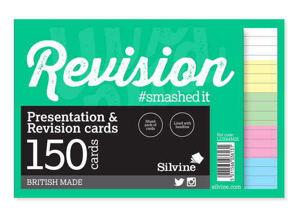 Silvine Revision and Presentation Cards Ruled 152x102mm Assorted Colours (Pack 150) - LUX64MIX - UK BUSINESS SUPPLIES
