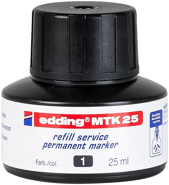 edding MTK 25 Bottled Refill Ink for Permanent Markers 25ml Black - 4-MTK25001 - UK BUSINESS SUPPLIES