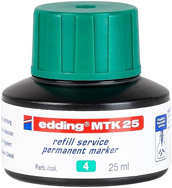 edding MTK 25 Bottled Refill Ink for Permanent Markers 25ml Green - 4-MTK25004 - UK BUSINESS SUPPLIES