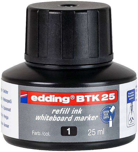 edding BTK 25 Bottled Refill Ink for Whiteboard Markers 25ml Black - 4-BTK25001 - UK BUSINESS SUPPLIES
