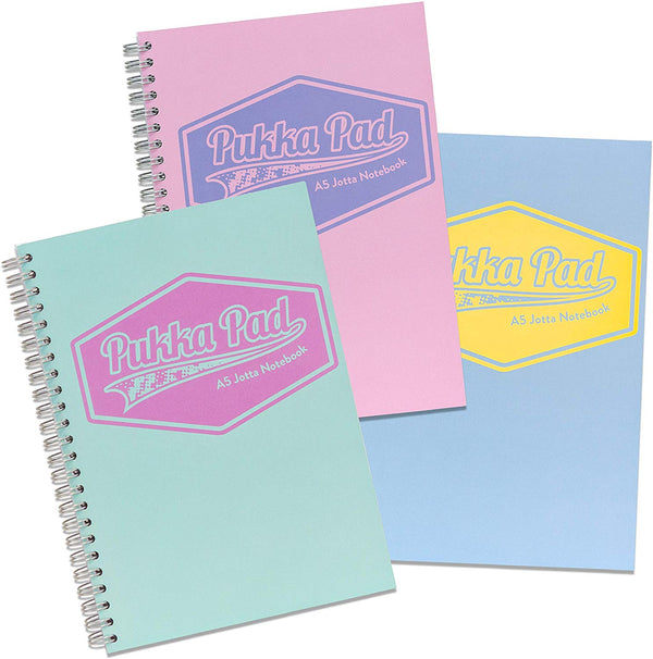 Pukka Pad Jotta A5 Wirebound Card Cover Notebook Ruled 200 Pages Pastel Blue/Pink/Mint (Pack 3) - 8629-PST - UK BUSINESS SUPPLIES
