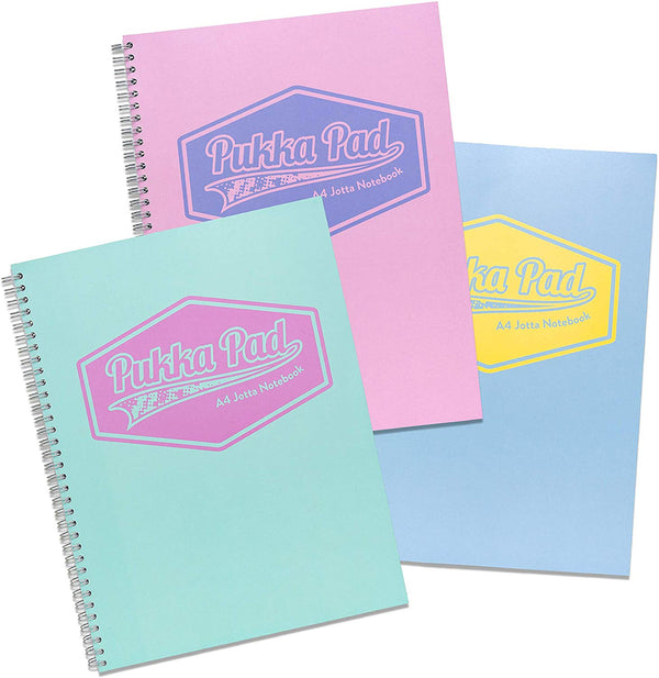 Pukka Pad Jotta A4 Wirebound Card Cover Notebook Ruled 200 Pages Pastel Blue/Pink/Mint (Pack 3) - 8628-PST - UK BUSINESS SUPPLIES
