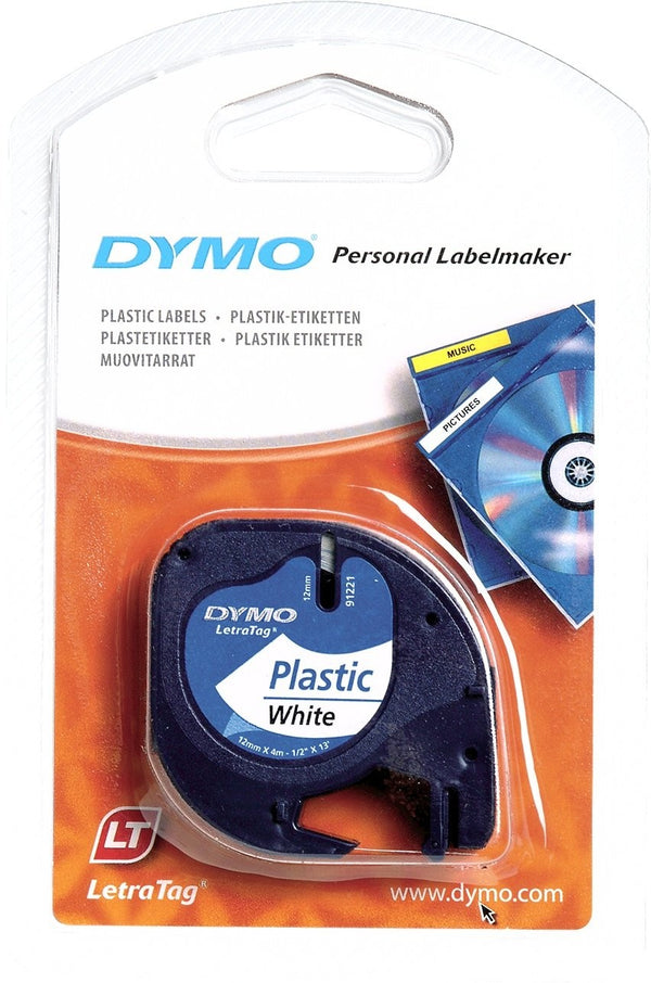 Dymo LetraTag Label Tape Plastic 12mmx4m Black on White - S0721660 - UK BUSINESS SUPPLIES