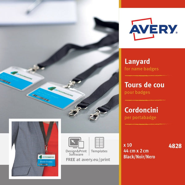 Avery Lanyard for Name Badges 440x20mm Black (Pack 10) 4828 - UK BUSINESS SUPPLIES