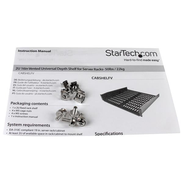 StarTech.com 2U 16in Vented RM Cantilever Shelf 22kg - UK BUSINESS SUPPLIES
