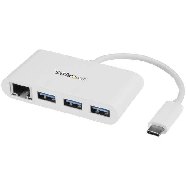 StarTech.com 3 Port USB3 Hub GbE USBC to 3xUSBA White - UK BUSINESS SUPPLIES