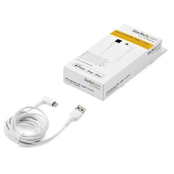 StarTech.com 2m White Angled Lightning to USB Cable - UK BUSINESS SUPPLIES