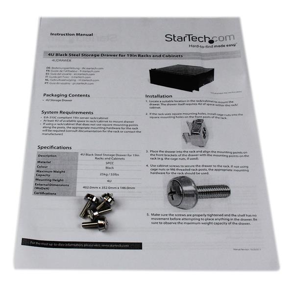 StarTech.com 4U 19in Rack Black Steel Storage Drawer - UK BUSINESS SUPPLIES