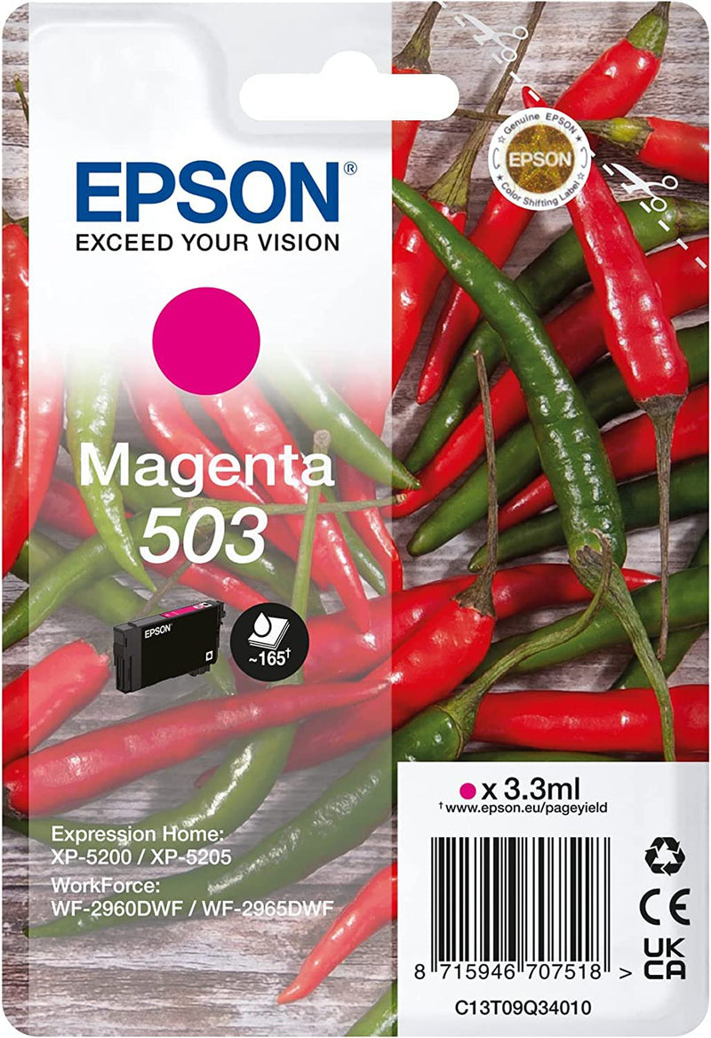 Epson Chillies 503 Magenta Standard Capacity Ink Cartridge 3.3ml - C13T09Q34010 - UK BUSINESS SUPPLIES